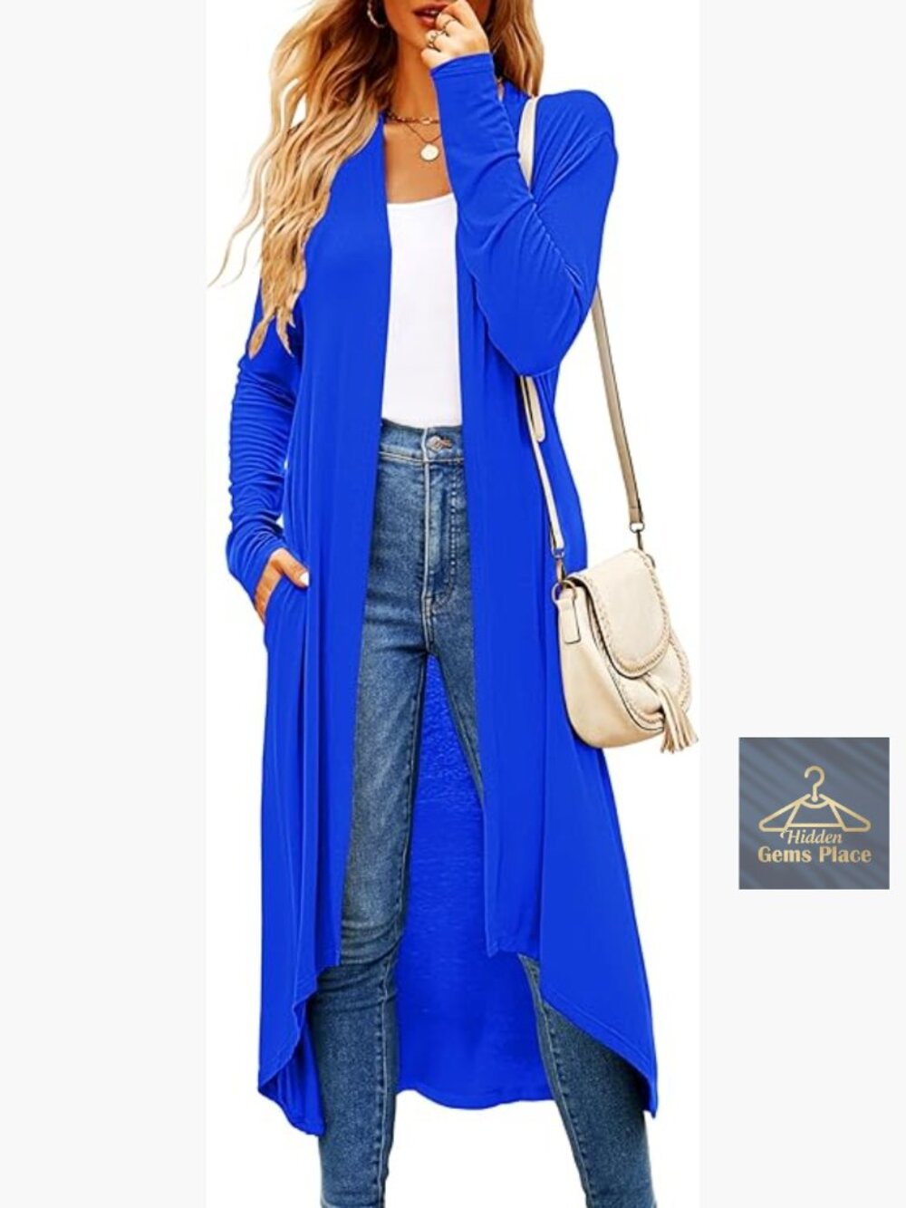 Women's Long Draped Open Front Cardigan with Pockets Lightweight